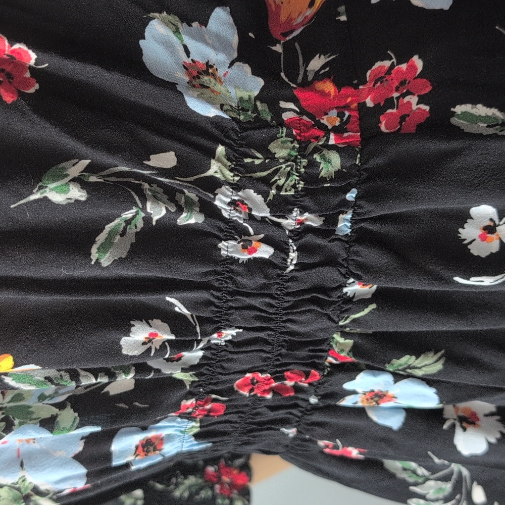 Banana Republic Floral Smocked Midi Dress Black Puff Sleeve V-Neck Size 8 - Picture 12 of 16